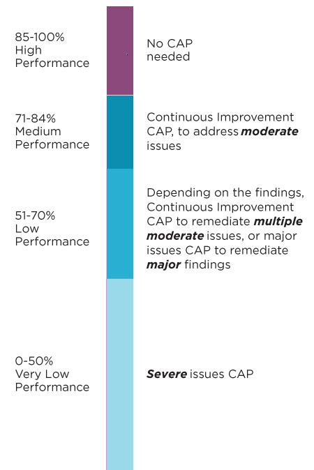 Diagram showing WCA Audit Performance Levels and continuous improvement recommendations